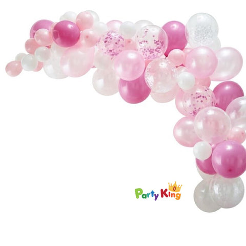 Image of Balloon Garland Arch Pink, White and Confetti Balloon
