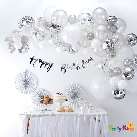 Image of Balloon Garland Arch Silver, White and Confetti