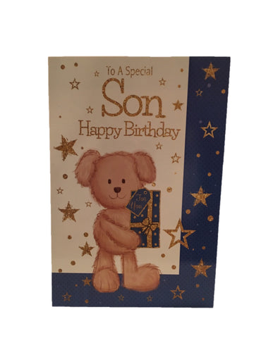 Image of To A Special Son Happy Birthday Teddy With Present Blue