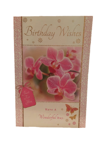 Image of Greeting card birthday wishes pink orchid