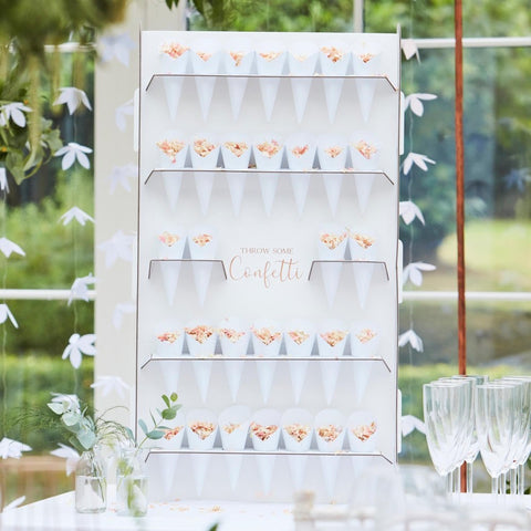 Image of Botanical Wedding Bronze Foiled Confetti Stand With Confetti Cones Ginger Ray