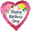 Mother’s Day Watercolour Floral Pink Satin Heart Foil Balloon