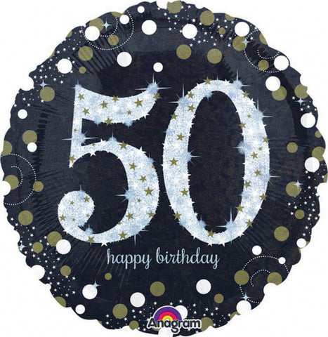 45cm (18'') Round  Holographic Sparkling Foil Balloon - 50th Happy Birthday