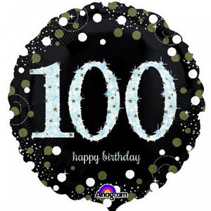 45cm (18')' Round Holographic Sparkling Foil Balloon - 100th Happy Birthday