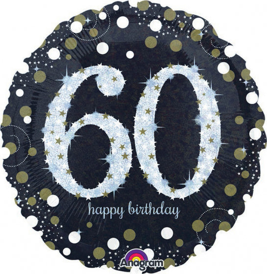45cm (18'') Round Holographic Sparkling Foil Balloon - 60th Happy Birthday