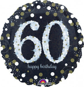 45cm (18'') Round Holographic Sparkling Foil Balloon - 60th Happy Birthday