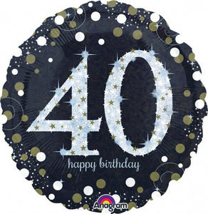 45cm (18'') Round Holographic Sparkling Foil Balloon - 40th Happy Birthday