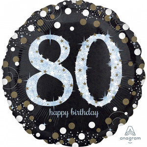 45cm (18'') Round Holographic Sparkling Foil Balloon - 80th Happy Birthday
