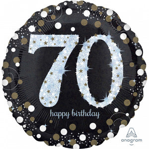 45cm (18'') Round Holographic Sparkling Foil Balloon - 70th Happy Birthday