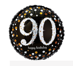 45cm (18'') Round Holographic Sparkling Foil Balloon - 90th Happy Birthday