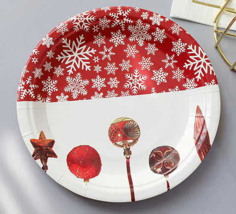 Image of Christmas Paper Dinner Plates Red Bubbles