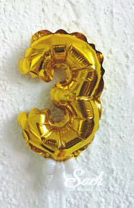Number 3 Foil Balloon Cake Topper - Gold