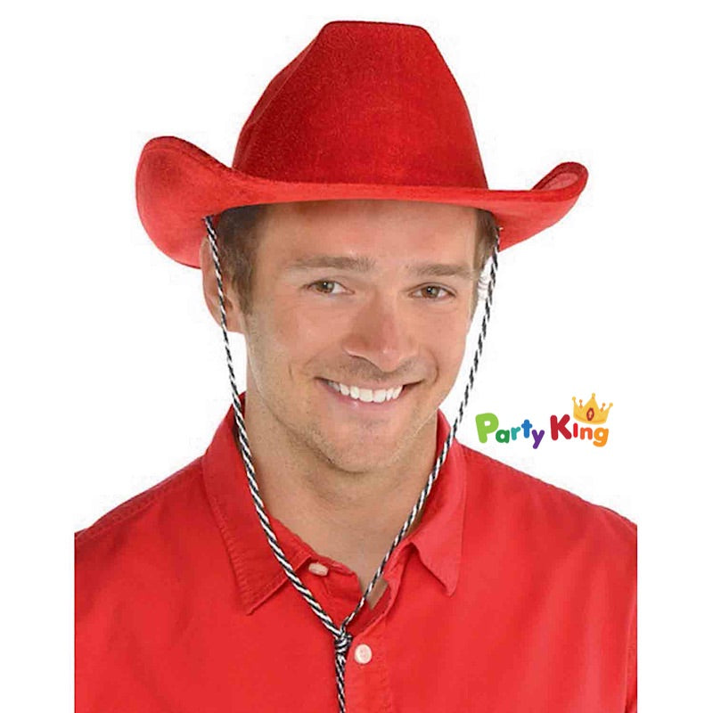 Cowboy Velour Hat - Red