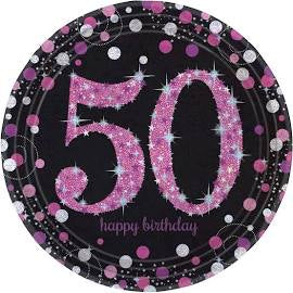 Sparkling Pink 50th 9” Plates 8pc
