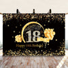 18th Birthday Backdrop - Black & Gold Balloons