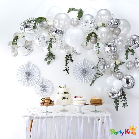 Image of Balloon Garland Arch Silver, White and Confetti