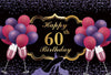60th Happy Birthday Balloon Pink and Purple Canvas Backdrop