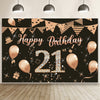 Happy 21st Birthday Rose Gold Balloon Canvas Backdrop