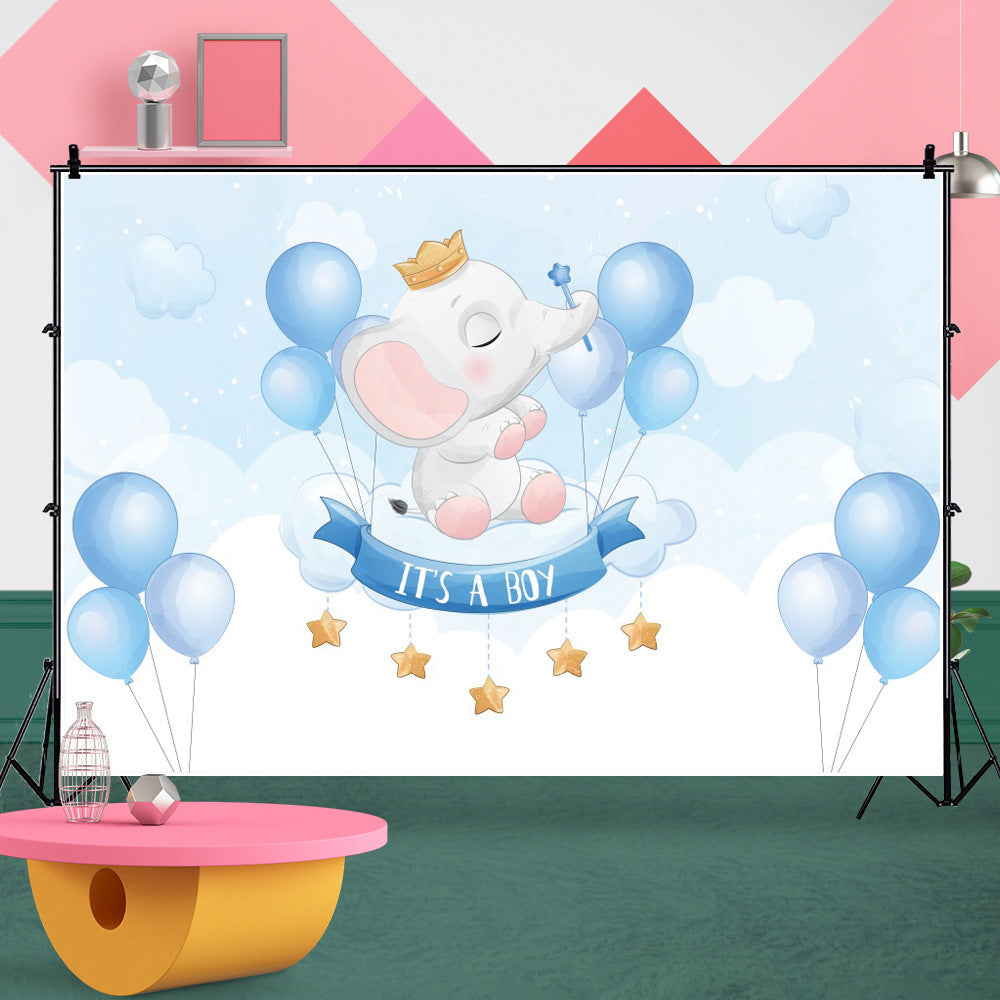 Baby Shower Backdrop - It’s A Boy Elephant Balloon