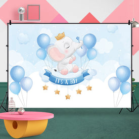 Baby Shower Backdrop - It’s A Boy Elephant Balloon