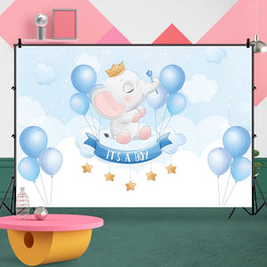Baby Shower Backdrop - It’s A Boy Elephant Balloon