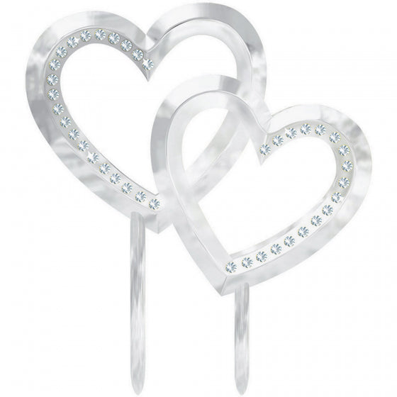 Double Heart Plastic Cake Topper with Gems
