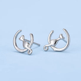 925 Silver Ear Stud Cat Moon Party Supplies NZ