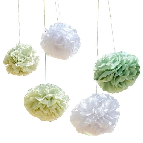 Image of Botanical Baby Sage & White Pom Pom Hanging Decorations