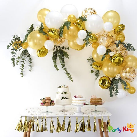 Image of Balloon Garland Arch Gold, White and Confetti Balloon