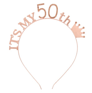 50th Headband Rose Gold With Rhinestone
