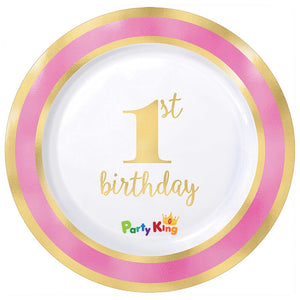 1st Birthday Pink 19cm Plates Hot-stamped