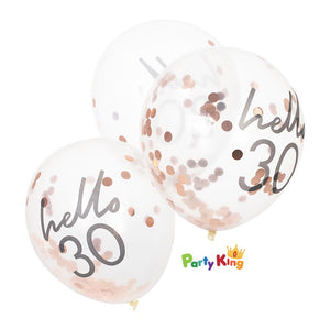 Mix It Up Rose Gold Confetti Filled ‘Hello 30’ 30cm Latex Balloon