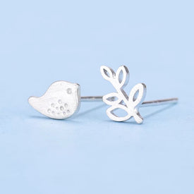 925 Silver Ear Stud Bird and Leaf