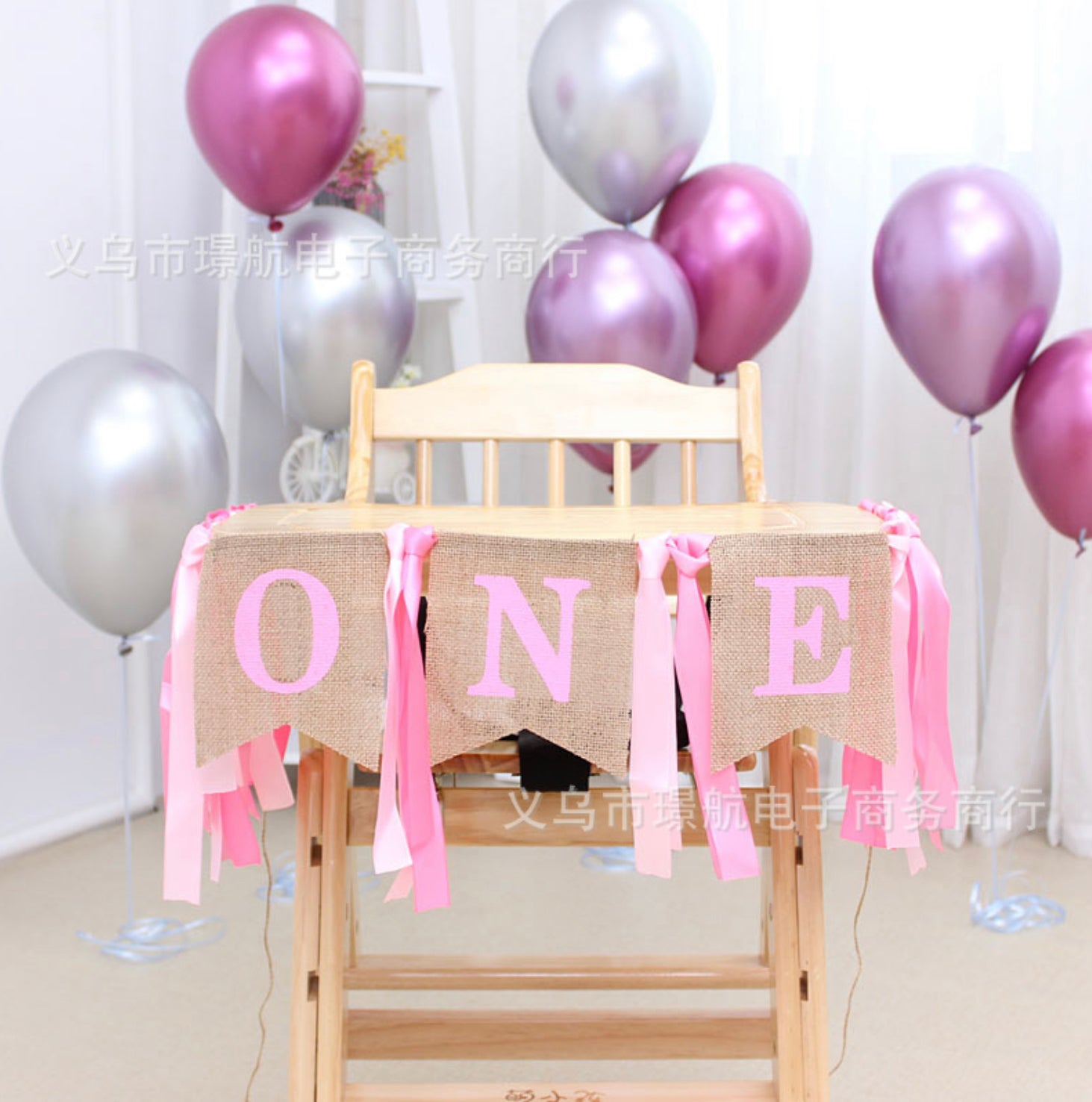 1st Birthday High Chair Decoration Pink