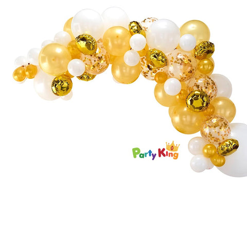 Image of Balloon Garland Arch Gold, White and Confetti Balloon