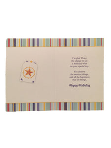 Greeting card Birthday Wishes colourful houses inside 