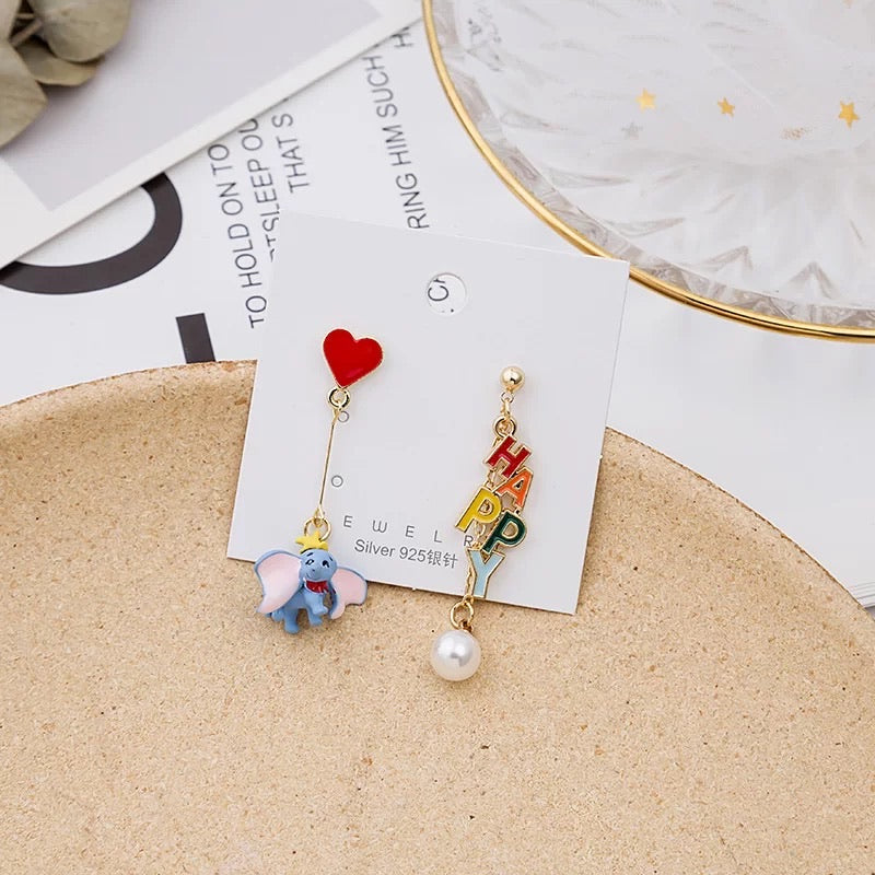 Happy and Dumbo with Red Heart Earring