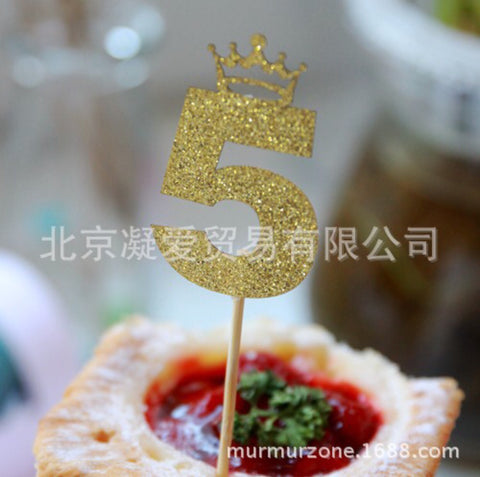 Image of Number 5 Glitter High Quality Paper Cake Topper - Gold
