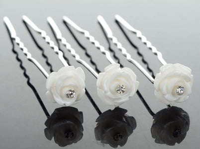 Bridal White Rose Hairpins