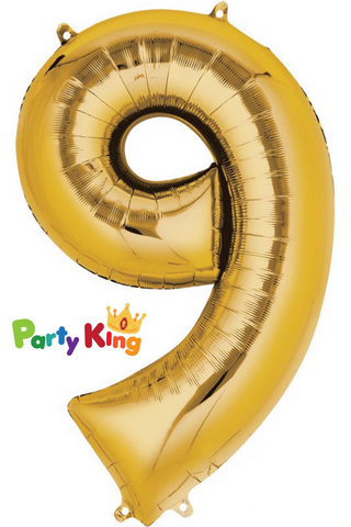 Image of Gold "9" Numeral Foil Balloon 86cm (34")