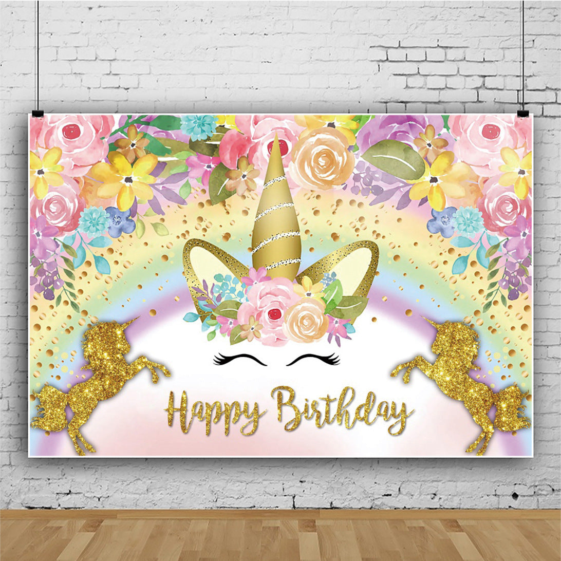 Unicorn Backdrop - Glitter Unicorn Happy Birthday