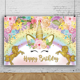 Unicorn Backdrop - Glitter Unicorn Happy Birthday