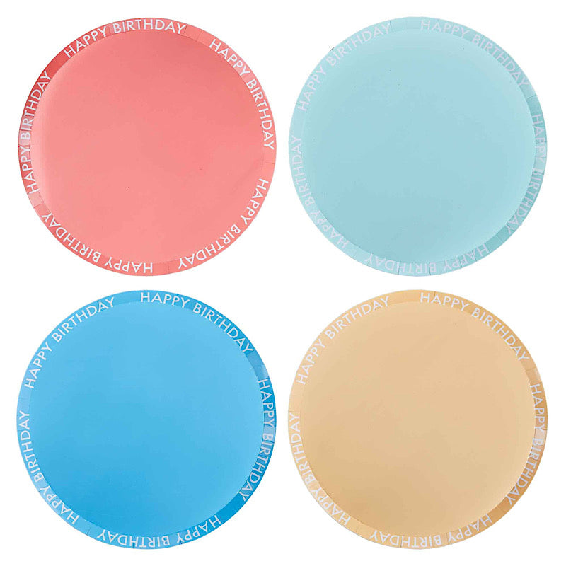 Brights - Mix It Up Paper Plates Happy Birthday Rim Mixed Colours