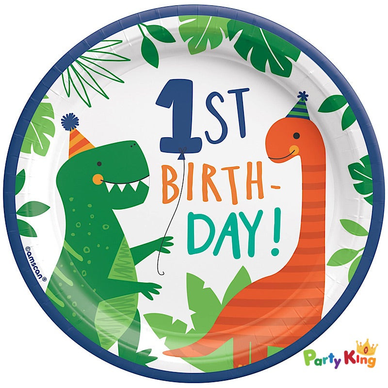 Dino-Mite Party Dinosaur 17cm 1st Birthday Round Paper Plates