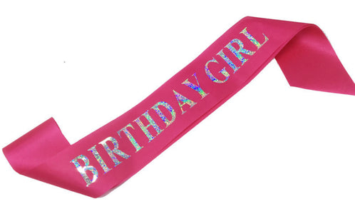 Birthday Girl Sash Pink Hologram Silver 