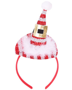 Christmas Headband With Hat White and Red