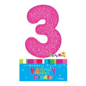 Number Candle Glitter Pink No.3