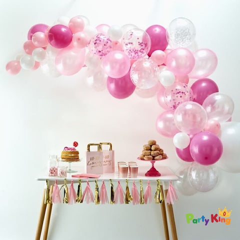 Image of Balloon Garland Arch Pink, White and Confetti Balloon