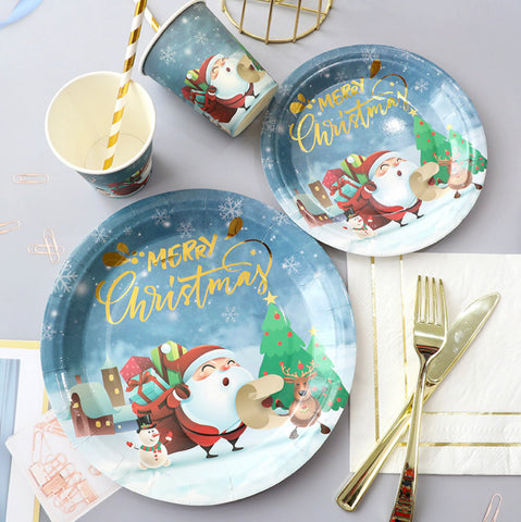 Image of Christmas Paper Lunch Plates Gold Stamp