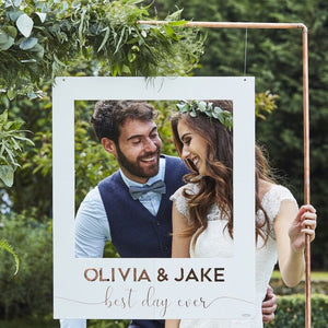 White and Rose Gold Personalised Wedding Photo Booth Frame